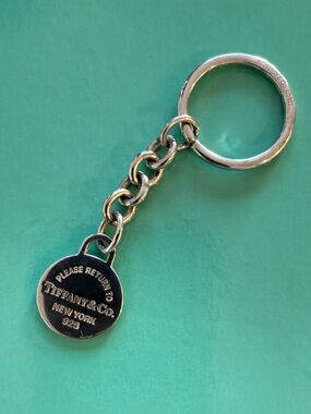 Tiffany & Co. Sterling Silver Round Tag Keyring on Chain